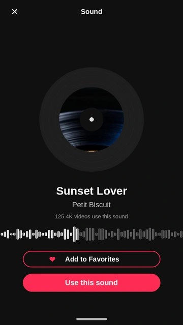 Contoh halaman suara TikTok di layar aplikasi